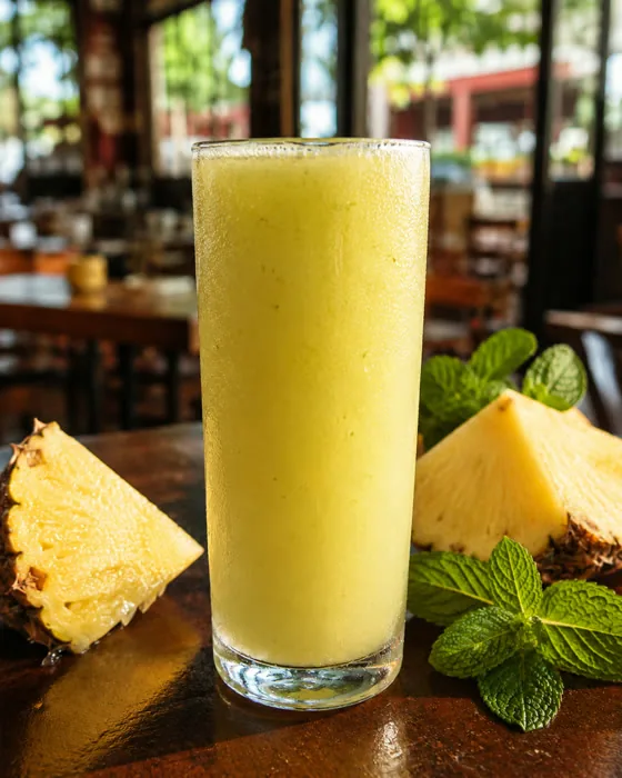 Copo de suco de abacaxi com hortelã